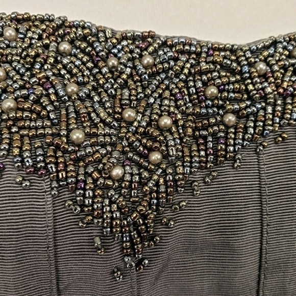 Mm Couture by Miss Me Sexy Strapless Beaded Cocktail Dress Olive Green Large VG - Picture 5 of 16